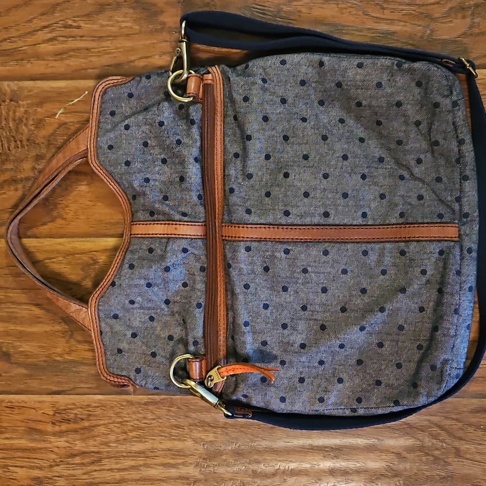 Fossil Leather and Denim Foldover Bag Long Live Vintage